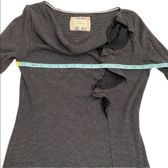 Anthropologie Deletta Black & Gray Striped Ophelia Ruffle & Lace Knit Top,Size M - Picture 7 of 12